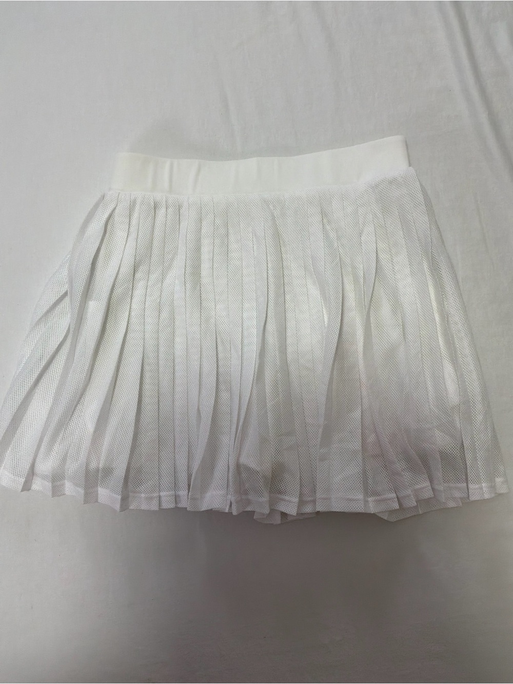 White Pleated Mesh Mini Skirt